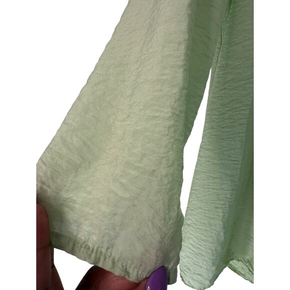 Cut Loose Blouse Green 3/4 Sleeve Ruched Lightweight Lagenlook Shirt Small - Picture 6 of 12